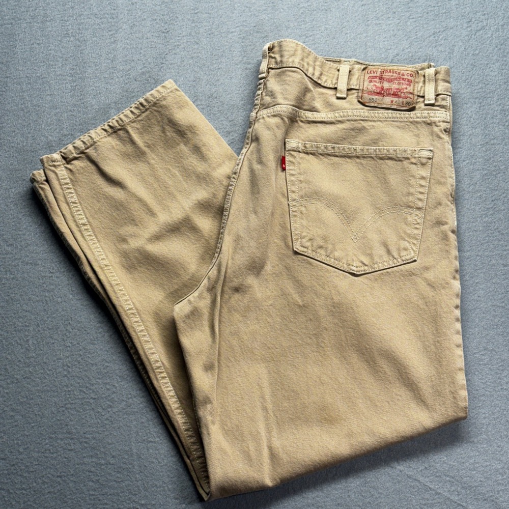 Levi's 550 Relaxed Fit Jeans Tan Khaki Denim Mens 42x30 Tapered Leg